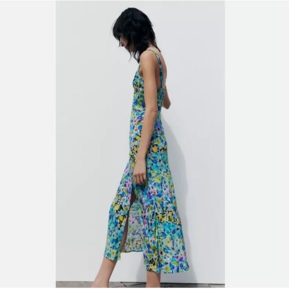 ZARA Floral Print V-Neck Midi Dress Sleeveless Flowy Size L NEW WITH TAG! - Picture 9 of 10
